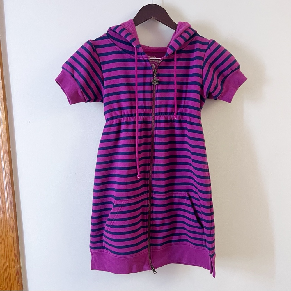 Free People Purple Striped Hooded Sweatshirt Zip Front Dress Size XS